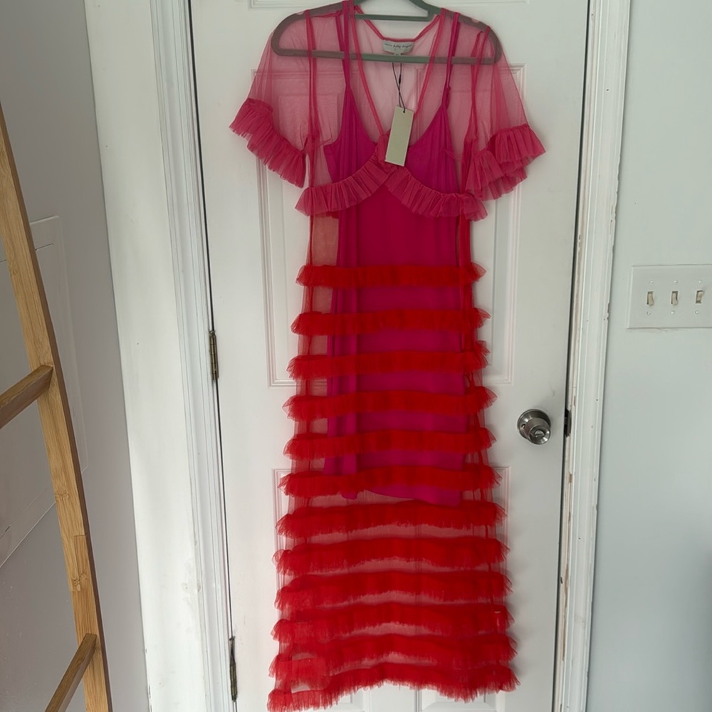 Pink and red Kate midi dress